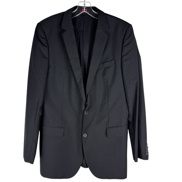 Hugo Boss Super 120s Wool Blazer Black Logo Lined Size 42L - Picture 1 of 9